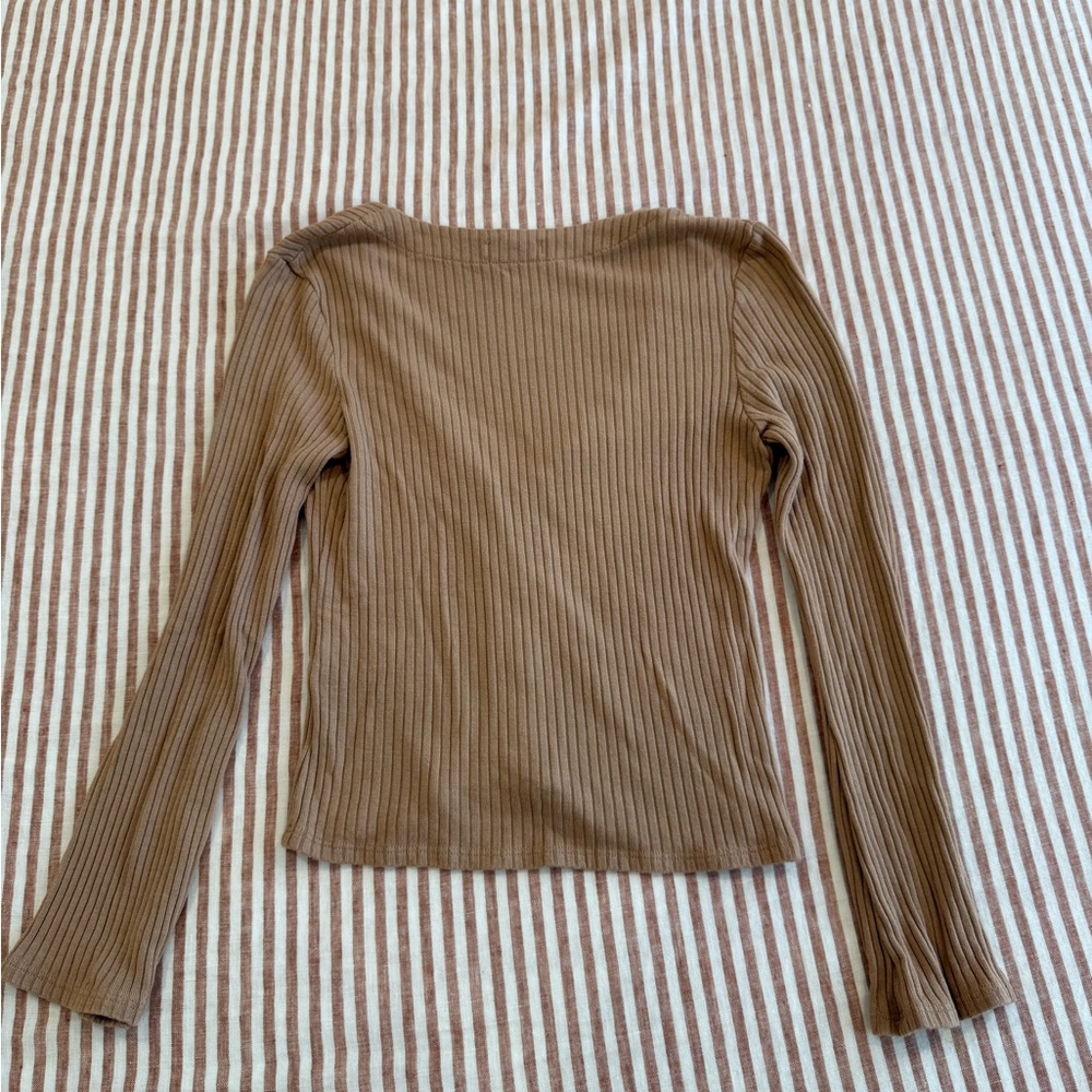 Reformation Ribbed Button-Front Top in Beige - Picture 7 of 7